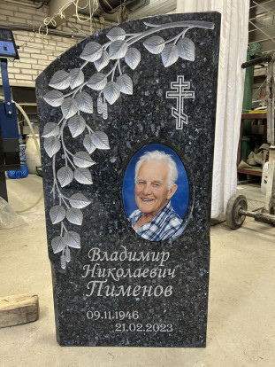 Резной гранитный памятник СВ-250 с веткой березы