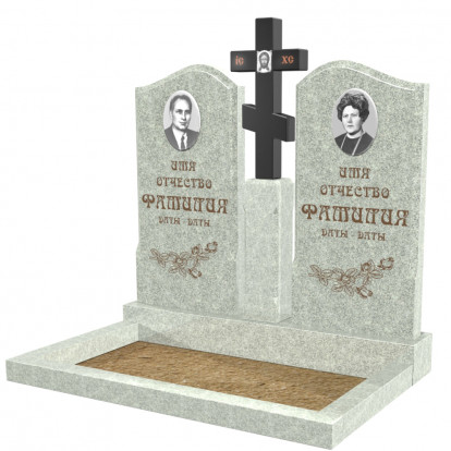 Элитный гранитный памятник на двоих с резным крестом на тумбе СВ-81