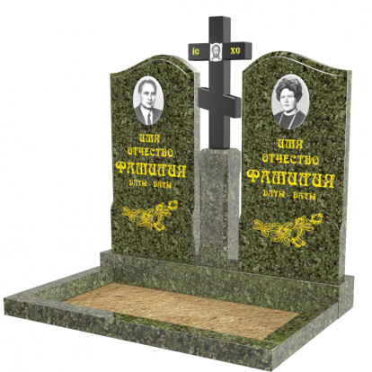 Элитный гранитный памятник на двоих с резным крестом на тумбе СВ-81