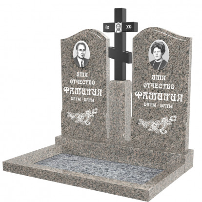 Элитный гранитный памятник на двоих с резным крестом на тумбе СВ-81