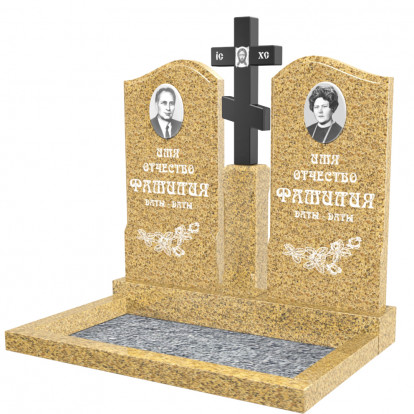 Элитный гранитный памятник на двоих с резным крестом на тумбе СВ-81