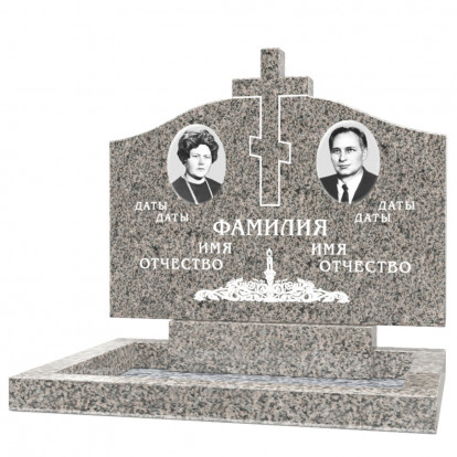 Горизонтальный памятник на двоих с вырезанным крестом СВ-01