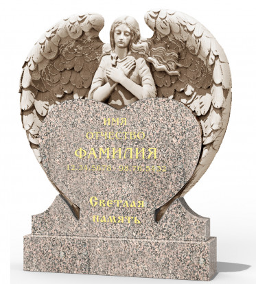 Резной гранитный памятник СВ-133 с резной скульптурой ангела модель