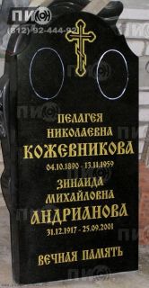 Надгробный памятник из чёрного гранита (габбро-диабаз) со стилизованным шрифтом и православным крестом